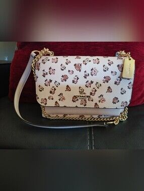 Coach Pink Floral Print Crossbody Bag with Gold Hardware